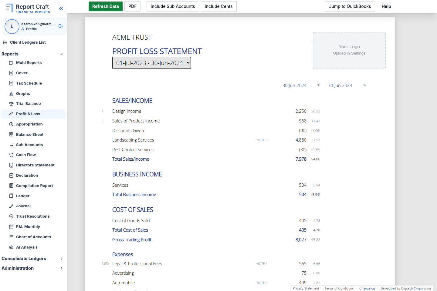 Report Craft - Profit and Loss Statement